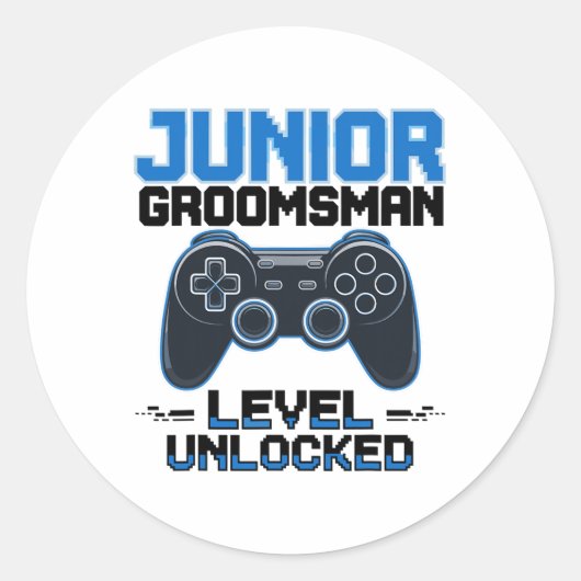 Cute Junior Groomsman Level Unlocked Wedding Party Ronde Sticker (Voorkant)