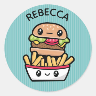 Cute Junk Food Burger en Fries Ronde Sticker