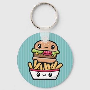Cute Junk Food burger en fries Sleutelhanger