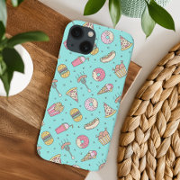 Cute Junk Food Pattern op Aqua |
