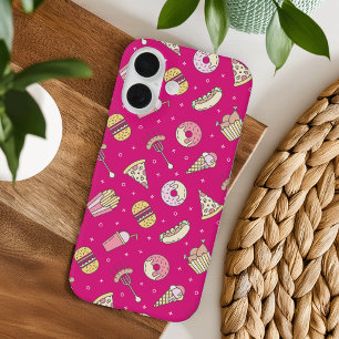 Cute Junk Food Pattern op Roze iPhone 16 Hoesje