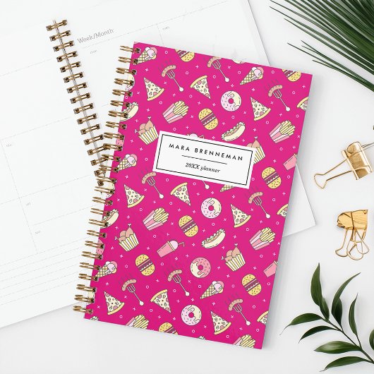 Cute Junk Food Pattern op Roze | Gepersonaliseerd Planner