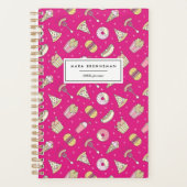 Cute Junk Food Pattern op Roze | Gepersonaliseerd Planner (Voorkant)