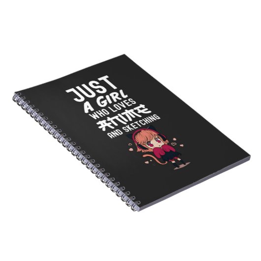 Cute Just A Girl Who Loves Anime Sketching Otaku Notitieboek (Rechterzijde)