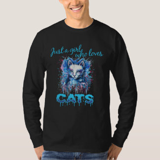 Cute Just a Girl Who Loves Cats Tee Splash Cat T-shirt