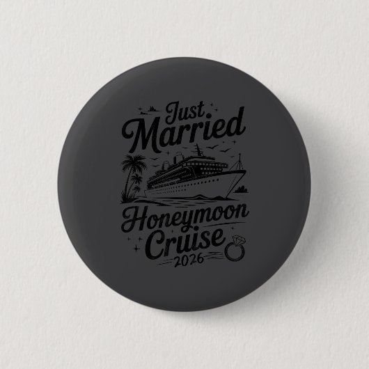 Cute Just Married Honeymoon Cruise 2026 Newlyweds Ronde Button 5,7 Cm (Voorkant)