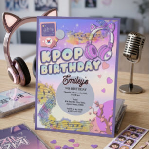 Cute K-pop verjaardagsfeestje roze kattenoren kopt Kaart