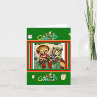 Cute  Kaart Merry Kerstkittens Dog