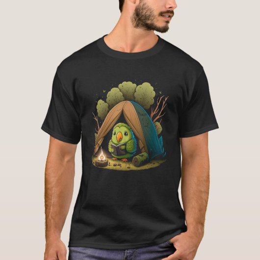 Cute Kakapo Bird Reading A Book IN A Camp T-shirt (Voorkant)