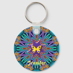 Cute kaleidoscope Ketchain met naam en vlinder Sleutelhanger