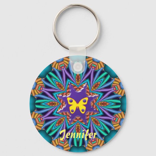 Cute kaleidoscope Ketchain met naam en vlinder Sleutelhanger (Voorkant)