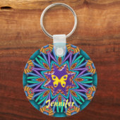 Cute kaleidoscope Ketchain met naam en vlinder Sleutelhanger (Voorkant)