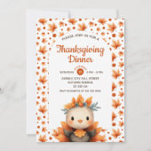 Cute Kalkoen met herfstloof Thanksgiving-diner Kaart (Voorkant)