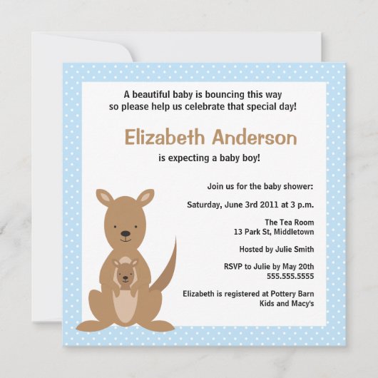 Cute Kangaroo Baby shower Invitation - Boy Kaart (Voorkant)