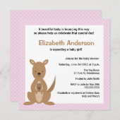Cute Kangaroo Baby shower Invitation - Girl Kaart (Voorkant / Achterkant)