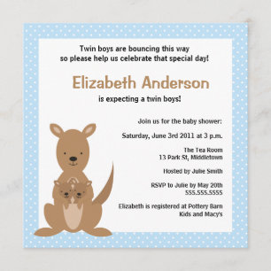 Cute Kangaroo Baby shower Invitation - Twin Boys Kaart