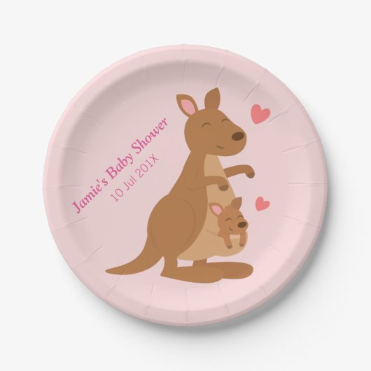 Cute Kangaroo Baby shower Party Papieren Bordje (Voorkant)