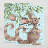 Cute Kangaroo en Joey Blue Baby shower Invitation Kaart (Voorkant / Achterkant)