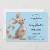 Cute Kangaroo en Joey Blue Baby shower Invitation Kaart (Voorkant)