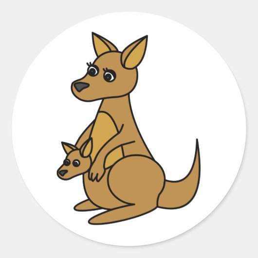 Cute Kangaroo en Joey Ronde Sticker (Voorkant)