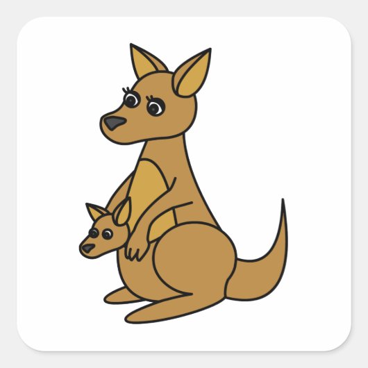 Cute Kangaroo en Joey Vierkante Sticker (Voorkant)