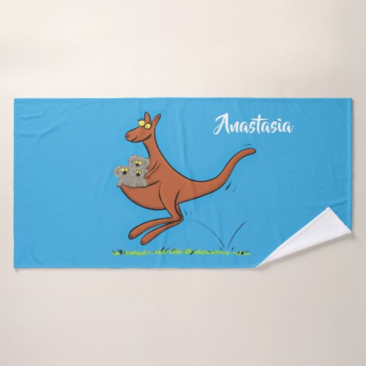 Cute kangaroo en koalas cartoon bad handdoek (Badhanddoek)