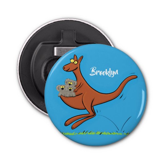 Cute kangaroo en koalas cartoon button flesopener (Voorkant)