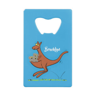 Cute kangaroo en koalas cartoon creditkaart flessenopener