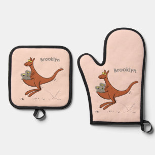 Cute kangaroo en koalas cartoon ovenwant & pannenlap set