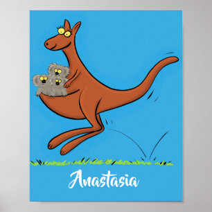 Cute kangaroo en koalas cartoon poster