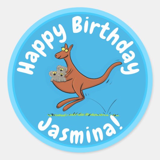 Cute kangaroo en koalas cartoon ronde sticker (Voorkant)