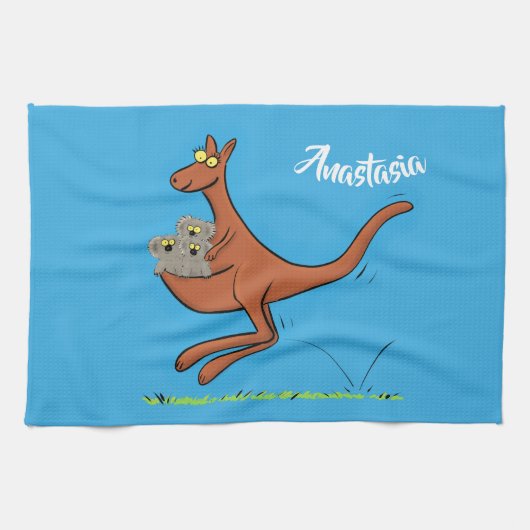 Cute kangaroo en koalas cartoon theedoek (Horizontaal)