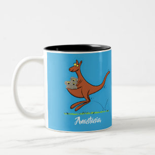 Cute kangaroo en koalas cartoon tweekleurige koffiemok