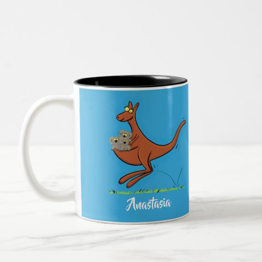 Cute kangaroo en koalas cartoon tweekleurige koffiemok (Links)
