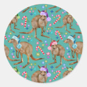 Cute Kangaroo Kerstmis Ronde Sticker (Voorkant)