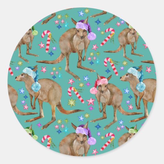 Cute Kangaroo Kerstmis Ronde Sticker (Voorkant)