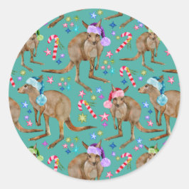 Cute Kangaroo Kerstmis Ronde Sticker