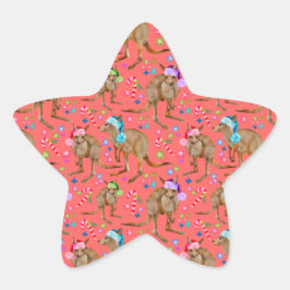Cute Kangaroo Kerstroze Ster Sticker