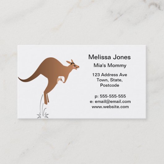 Cute kangaroo met baby in zakje contactkaartje (Voorkant)