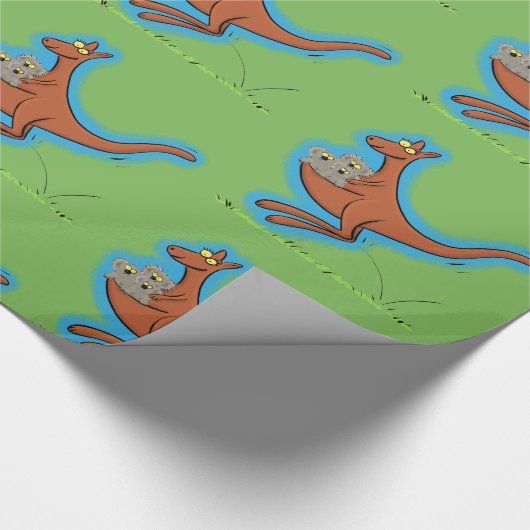 Cute Kangaroo met groene koalas cartoon patroon Cadeaupapier (Hoek)