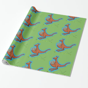 Cute Kangaroo met groene koalas cartoon patroon Cadeaupapier