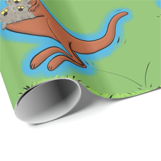 Cute Kangaroo met groene koalas cartoon patroon Cadeaupapier (Rol Hoek)