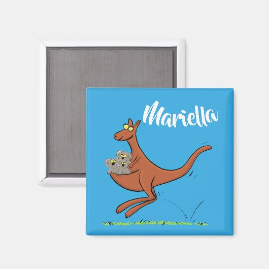 Cute Kangaroo met koalas cartoon magnet (Voorkant / Achterkant)
