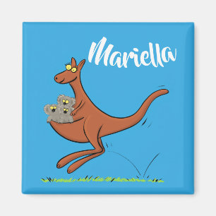 Cute Kangaroo met koalas cartoon magnet