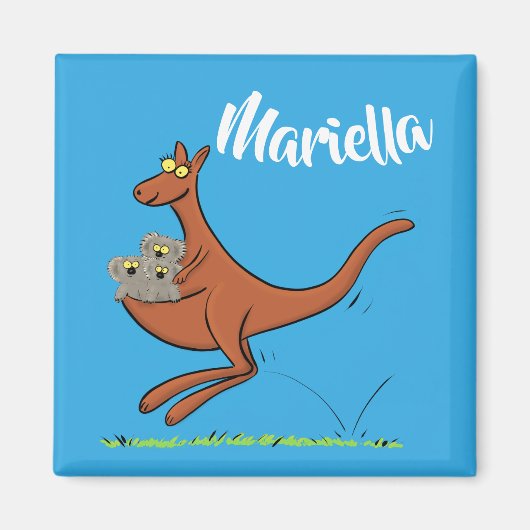 Cute Kangaroo met koalas cartoon magnet (Voorkant)