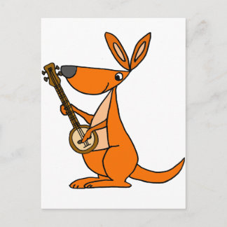 Cute Kangaroo Palling Banjo Cartoon Briefkaart