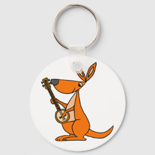 Cute Kangaroo Palling Banjo Cartoon Sleutelhanger