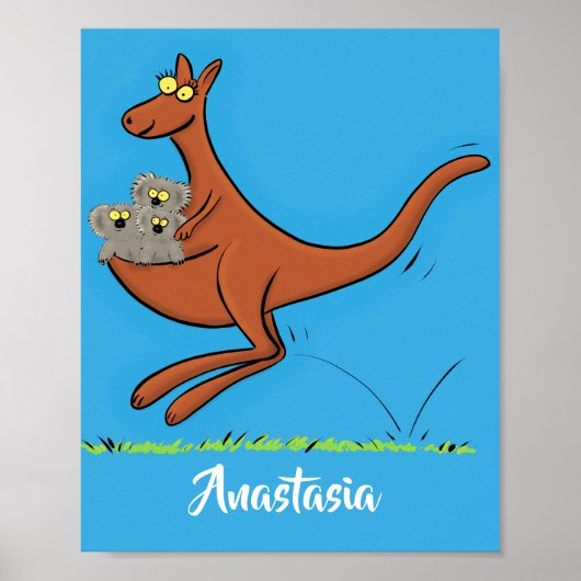 Cute kangoeroe en koala's cartoonillustratie poster (Voorkant)