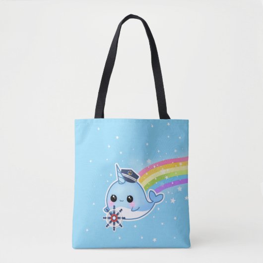 Cute Kapitein narwhal met regenboog Tote Bag (Voorkant)