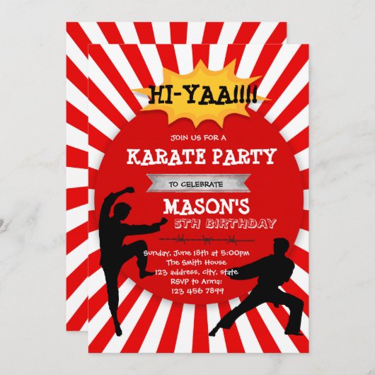 Cute karate boy party-uitnodiging kaart (Voorkant / Achterkant)